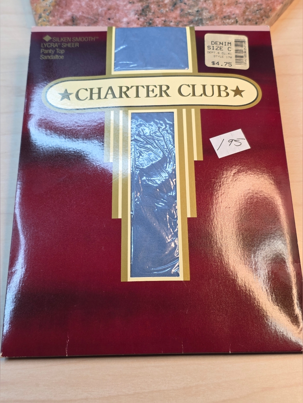 Charter Club Silken Smooth Sheer Pantyhose Sandaltoe Denim New Old Stock Size C
